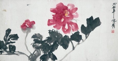 李味青  花卉镜片	64*34cm