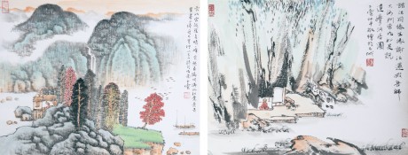 宋玉麟 山水镜片 41*32cm*2