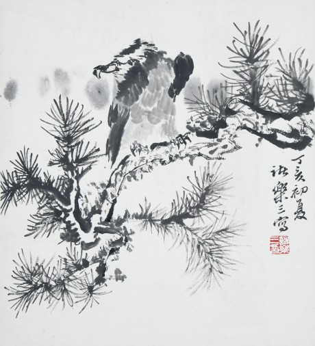 诸乐山  鹰立轴 33*29cm