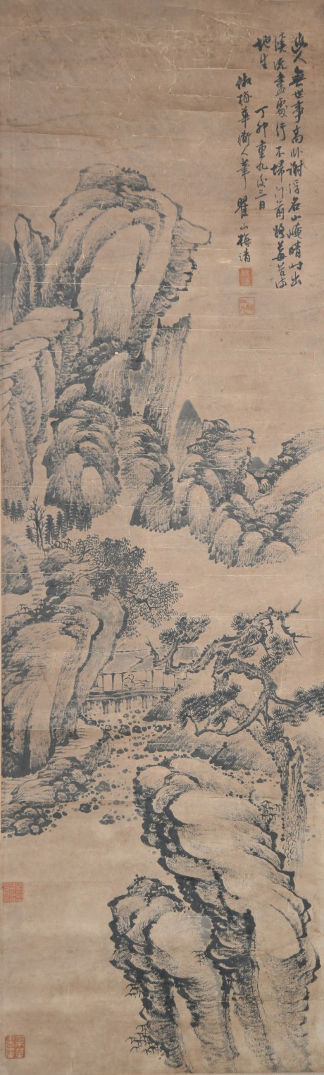 梅清 山水立轴 110*34cm