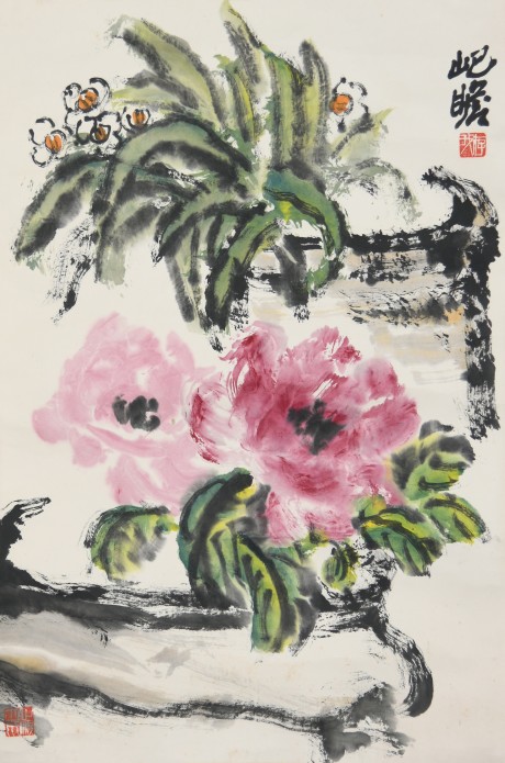 朱屺瞻  花卉镜片	67*44cm