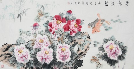 胡先才  牡丹单片	136*68cm