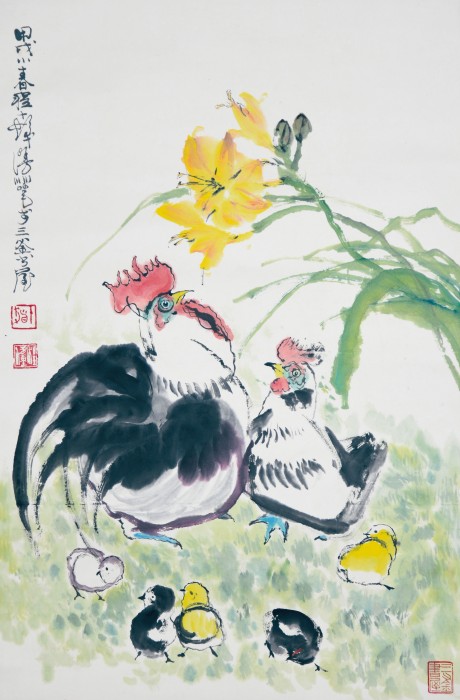 程十发  鸡立轴	68*42cm