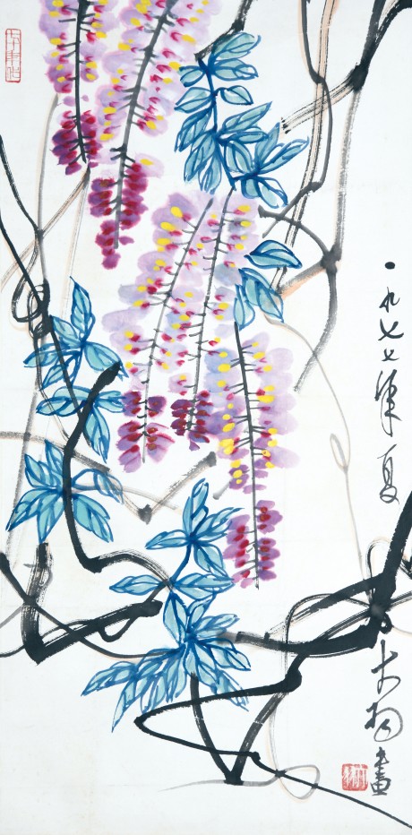 陈大羽  花卉立轴	80*40cm