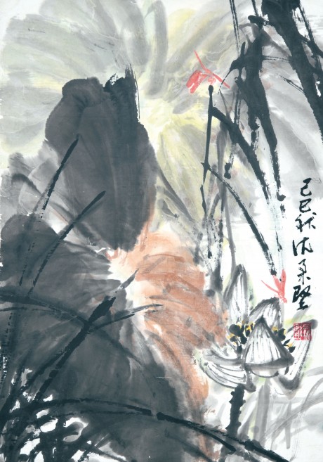 沈柔坚  荷花镜片 69*49cm