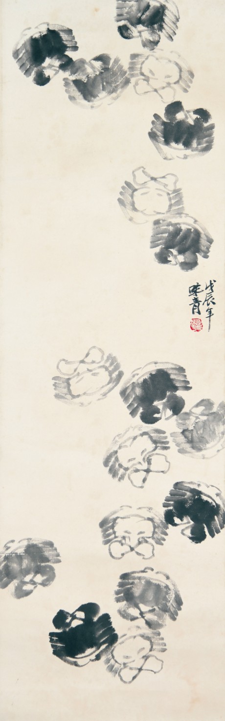 李味青  螃蟹立轴	108*34cm