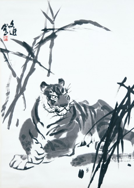 汤文选  虎立轴	93*68cm