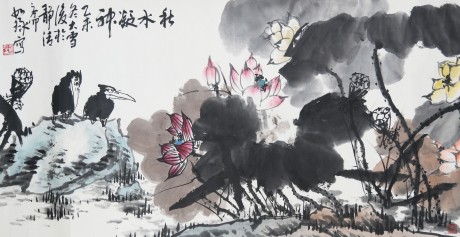 崔如琢 花鸟镜片 136*68cm