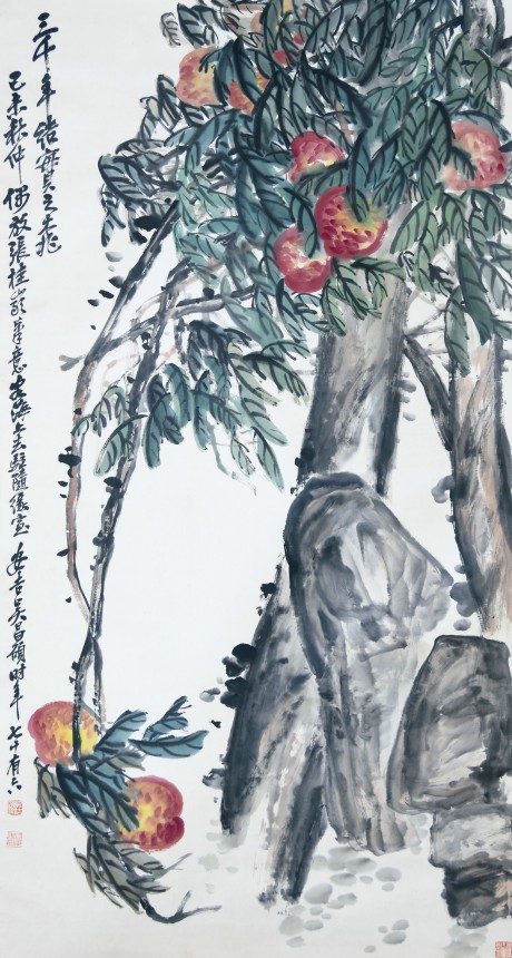 吴昌硕  寿桃立轴 179*94cm