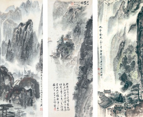 刘原 山水镜片 90*35cm*3