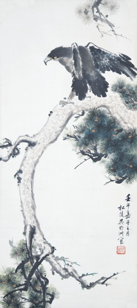 吴野洲 鹰立轴 109*49cm