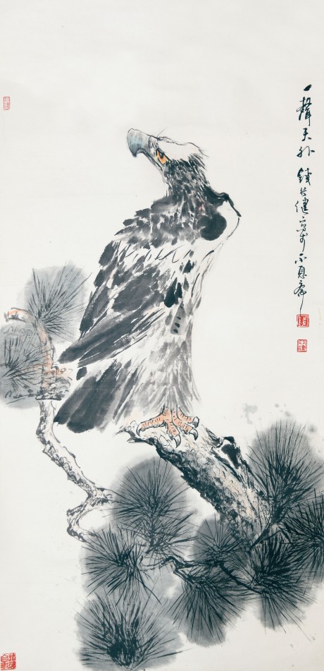 钱行健 鹰立轴 132*67cm