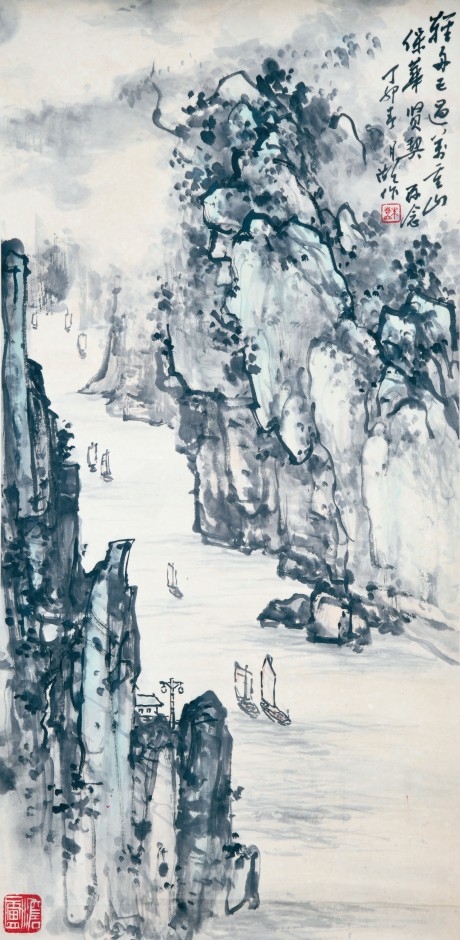 朱月湖  山水立轴	68*33cm