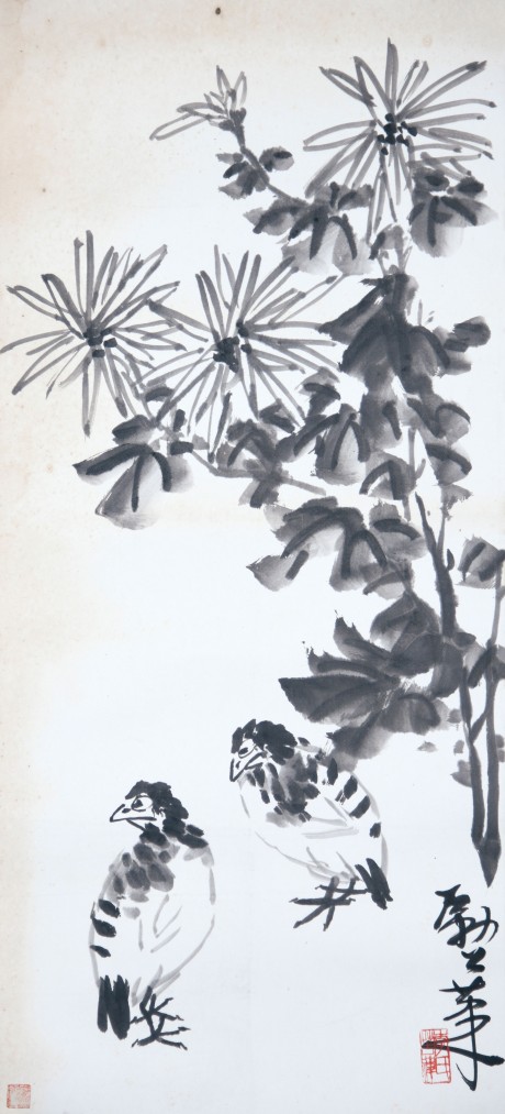 李苦禅  花鸟镜片 85×38CM