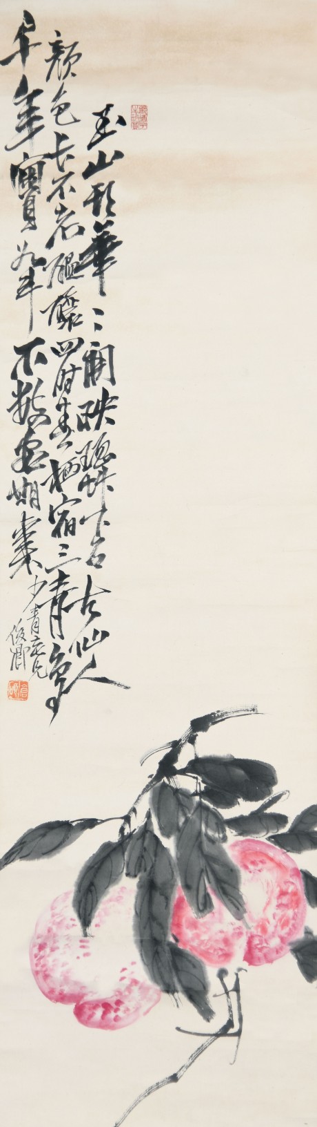 吴昌硕  桃镜片	112×32CM