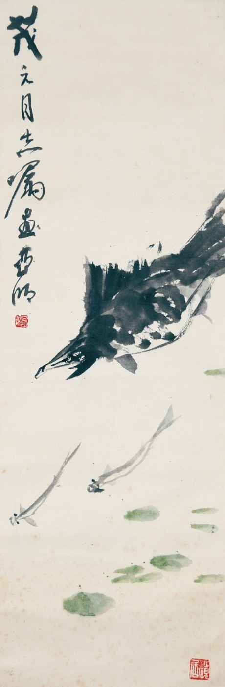 亚明  鱼立轴	101×34CM