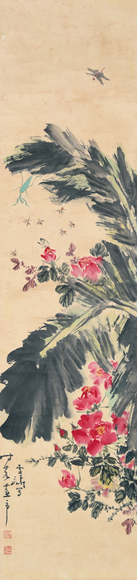 王雪涛 花鸟立轴 132×33CM