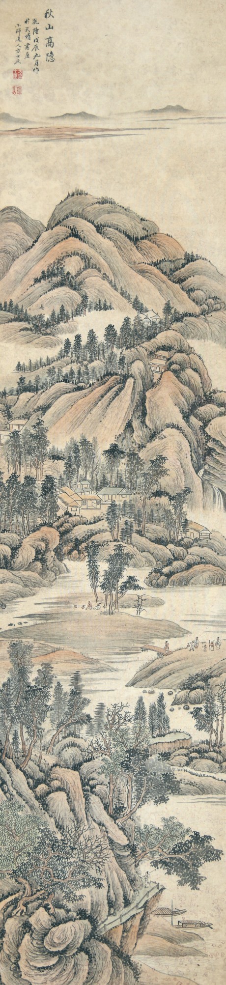 方士庶  山水立轴	172×41CM