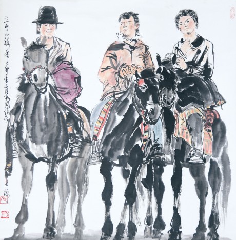 毛国伦  人物立轴	68×68CM
