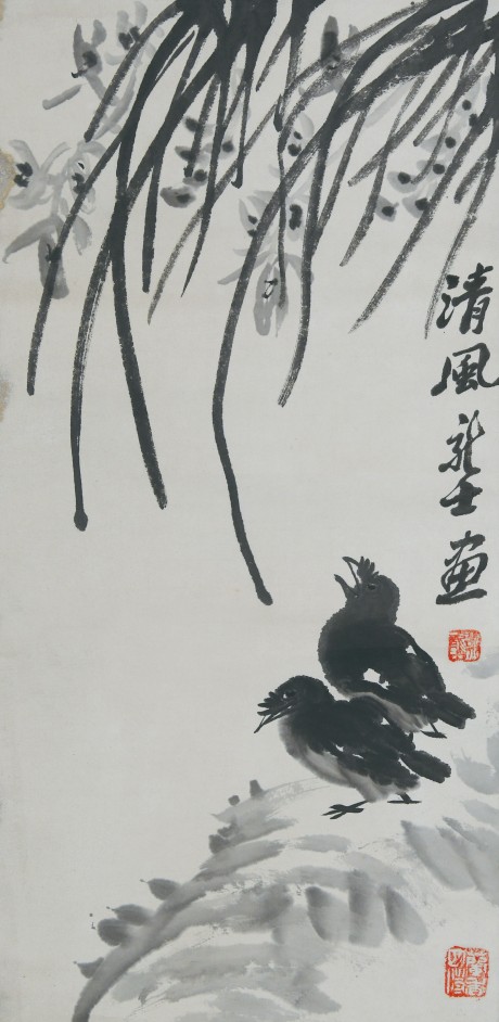 萧龙士  花鸟立轴	67×34CM