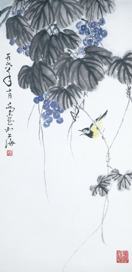 乔木  花鸟立轴 70×34CM