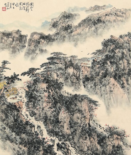 黄叶村  山水单片	70×55CM