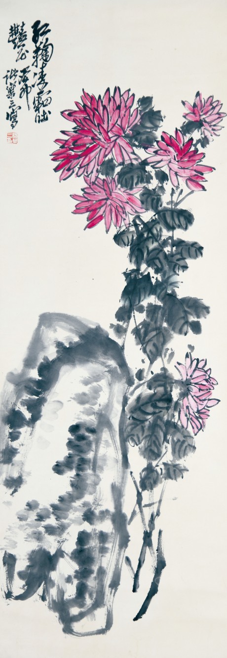 诸乐三  菊花立轴 118×42CM