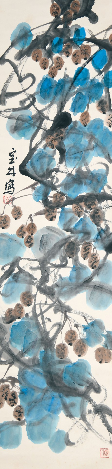 姜宝林 花卉立轴 136×34CM