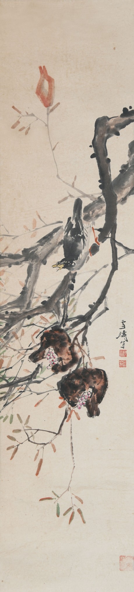 王雪涛  花鸟镜片 120×28CM