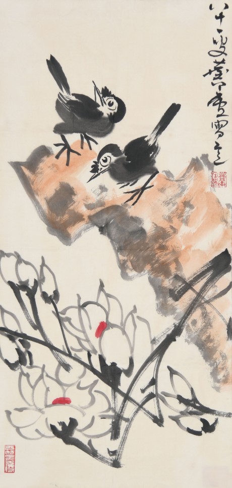 许麟庐  花鸟单片	68×33CM