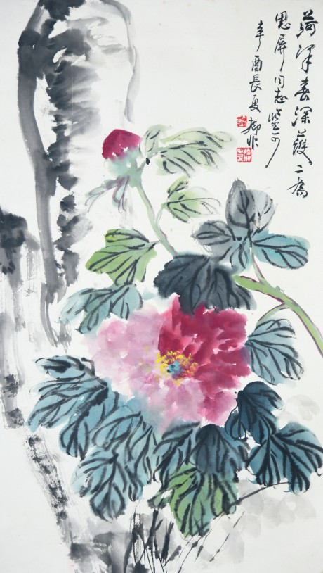 陆抑非  花卉立轴	70×39CM