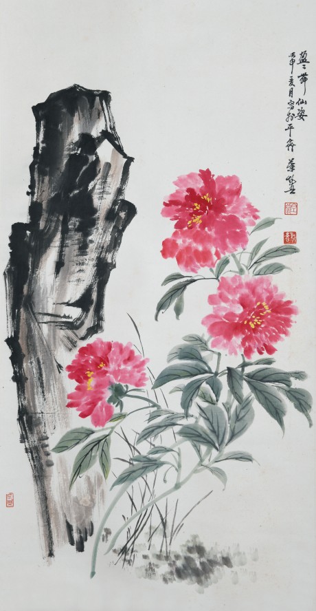 叶矩吾  花鸟立轴	98×50CM