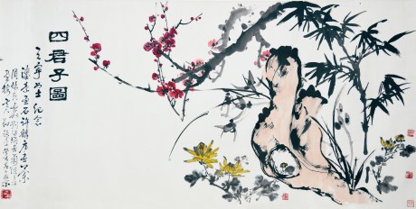 周怀民（合作） 梅花镜片 136×68CM