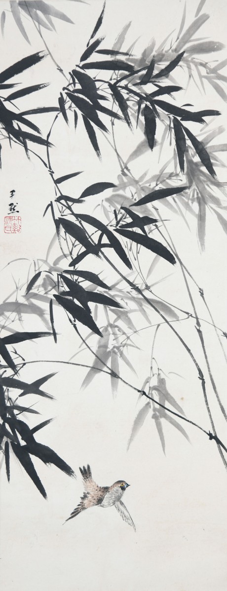 沈尹默  竹雀立轴	82×32CM