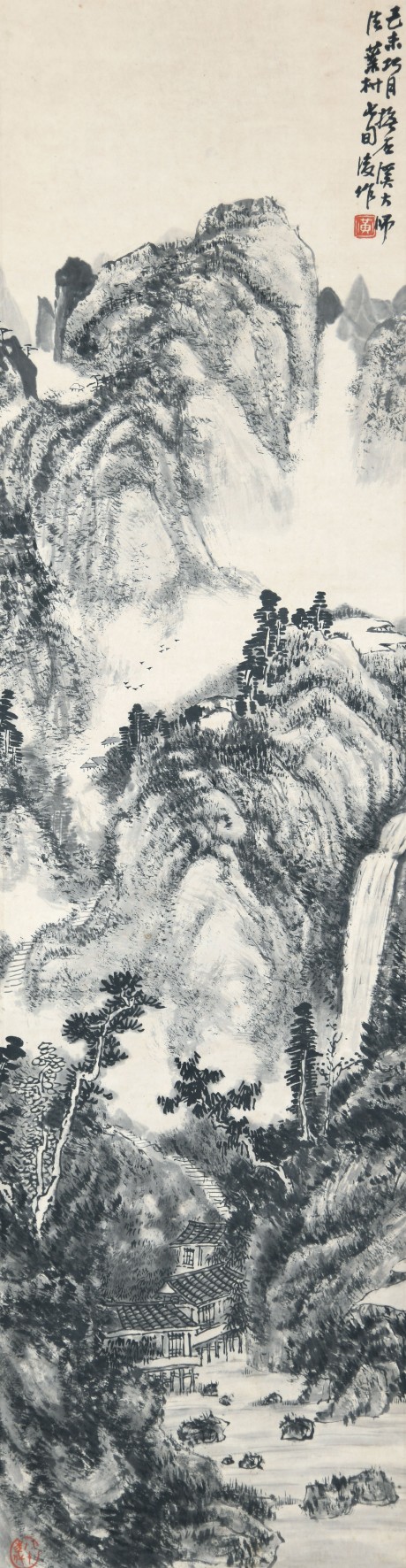 黄叶村  山水立轴	124×33CM