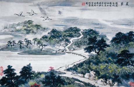 傅二石  山水镜框 75×52CM