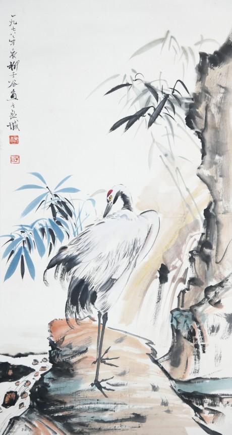 柳子谷  鹤立轴 100×53CM