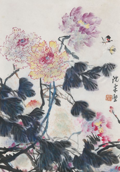 沈柔坚  花卉镜片 70×50CM