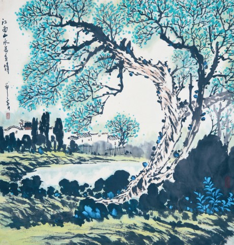 郑正  山水立轴 61×59CM